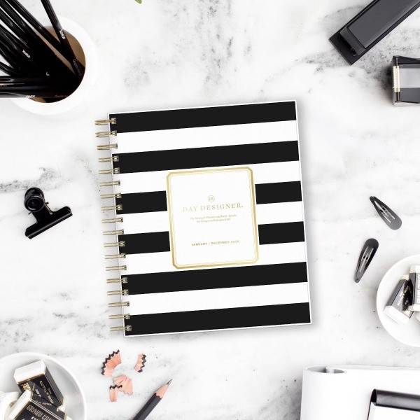 2026 Daily/Monthly Planner 8"x10" Rugby Stripe Black Frosted
