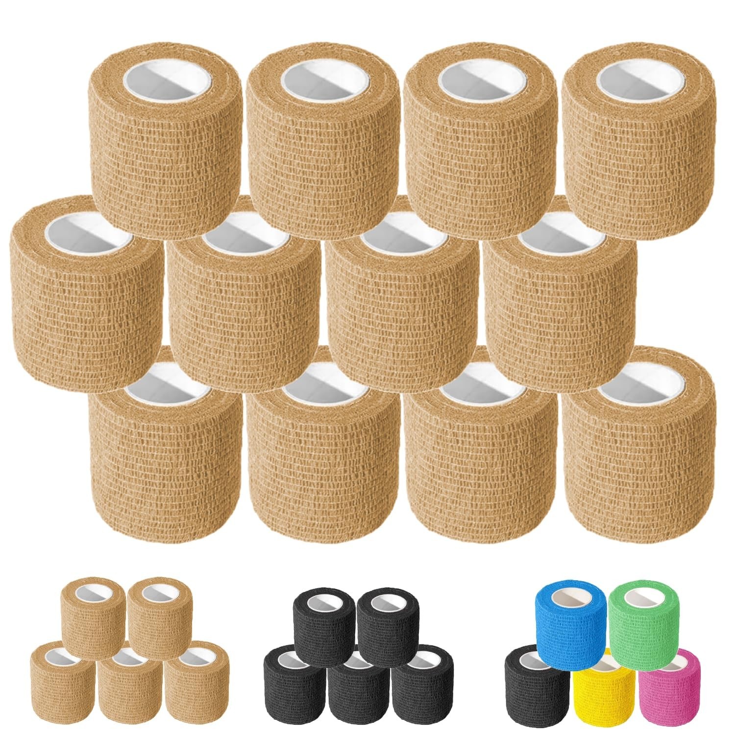 OZER 12 Pack 2 Inch x 5 Yards Self Adhesive Bandage Breathable Cohesive Banda…