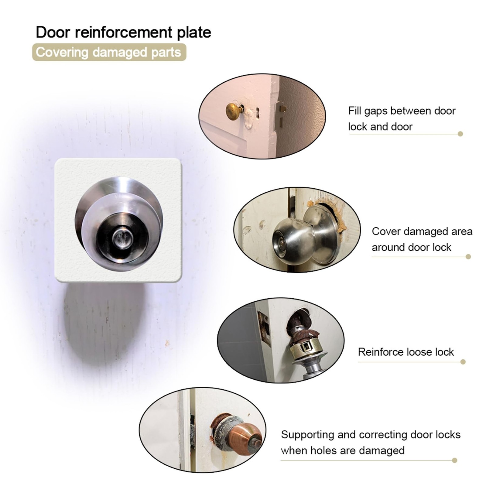 2 Pcs Square Door Knob Plate, Stainless Steel Door Reinforcement Plate, Scar …
