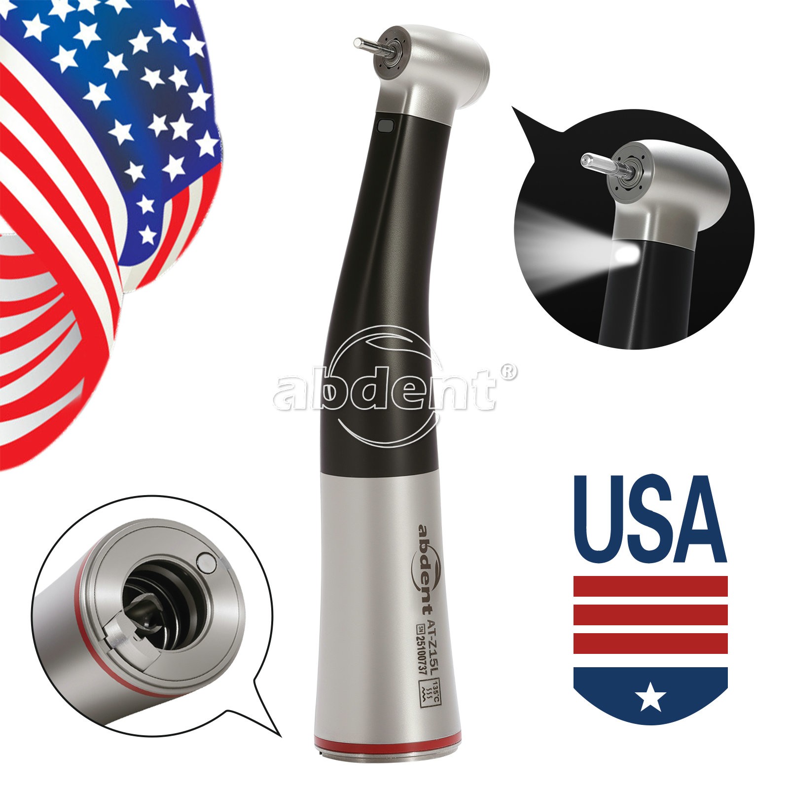 Abdent Dental 1:5 Handpiece LED Fiber Optic Increasing Contra Angle CE FDA