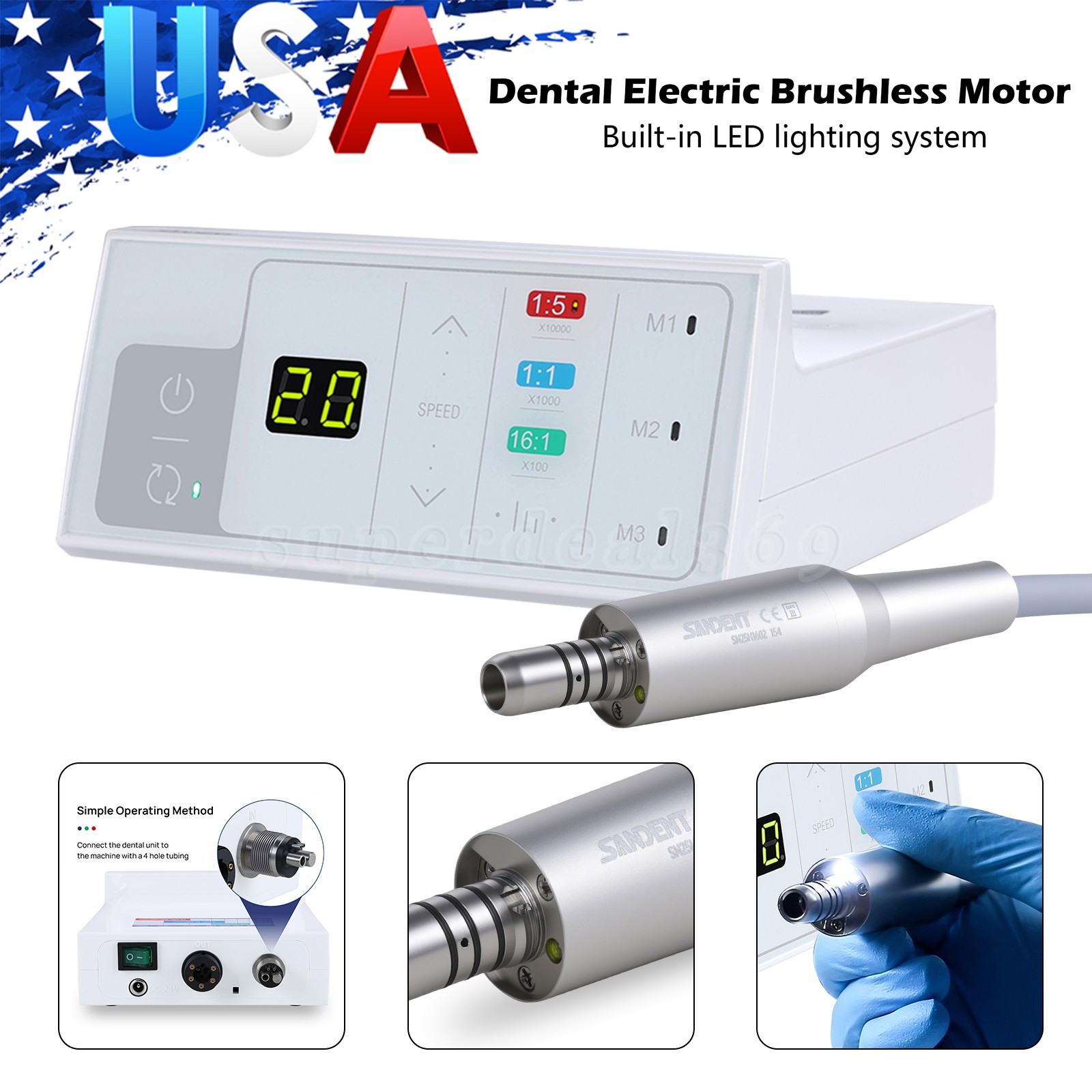 Dental Electric Handpiece Motor System LED Brushless Built-in 1:1 1:5 16:1 Modes
