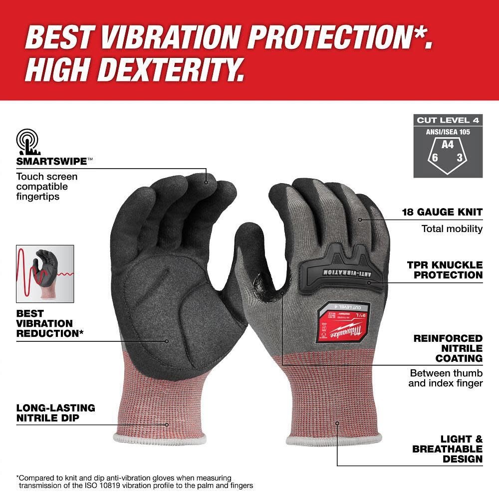 Milwaukee 48-73-8760 Anti-Vibration Cut Level 4 High Dexterity Nitrile Dipped