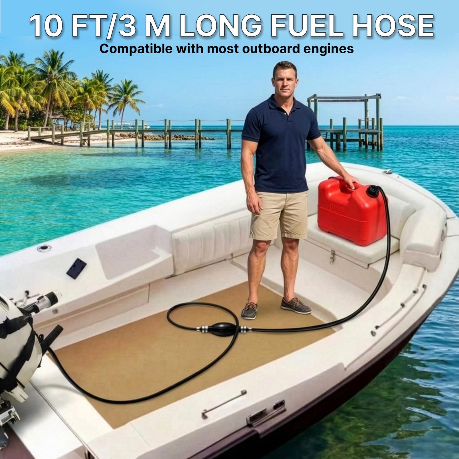 Portable 12L Marine Tank W/ Connector Fuel Tank Outboard Boat Motor