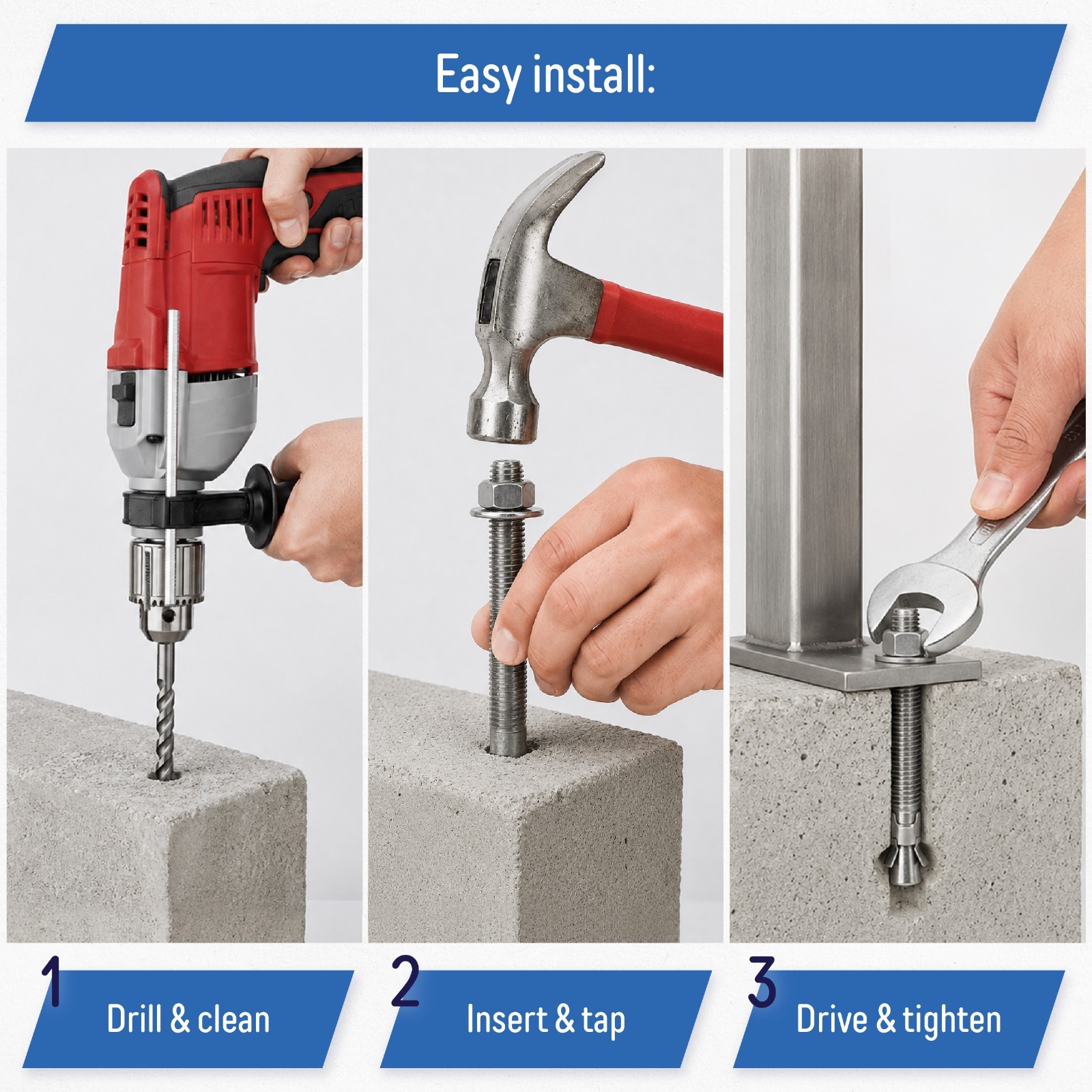 5/8″ x 4-1/2″ Wedge Anchor Bolt Fastener for Concrete Cement – Zinc-Plated (10)