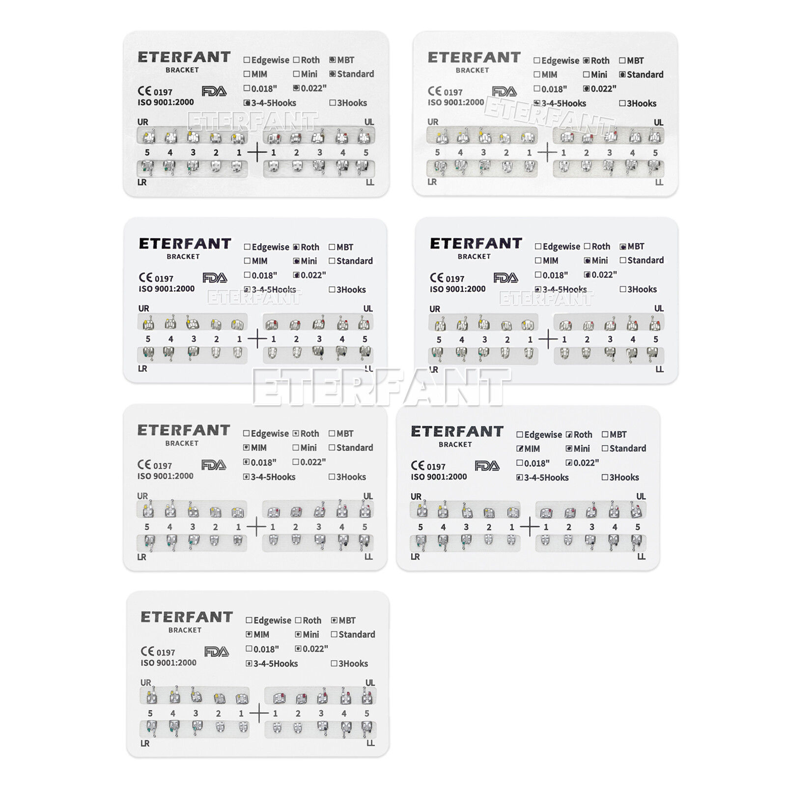 Dental Ortho Bracket Braces Metal/MIM Standard/Mini Roth/MBT 018/022 345Hooks