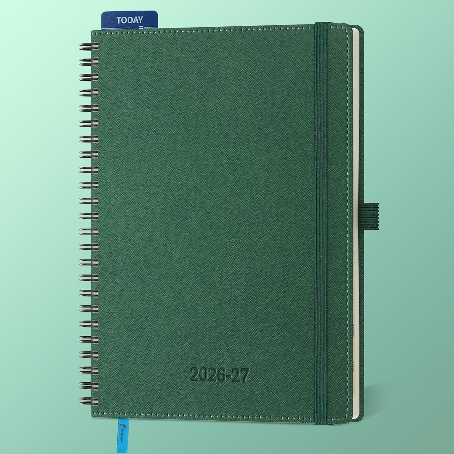 IN-LUXPRO 2026-2027 Green Vegan Leather Spiral Planner Agenda 8.5×6.5