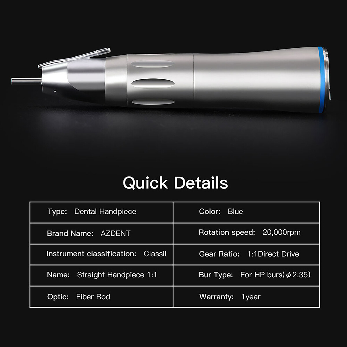 Dental 1:1 Fiber Optic LED Low Speed Handpiece E type External Water Spray