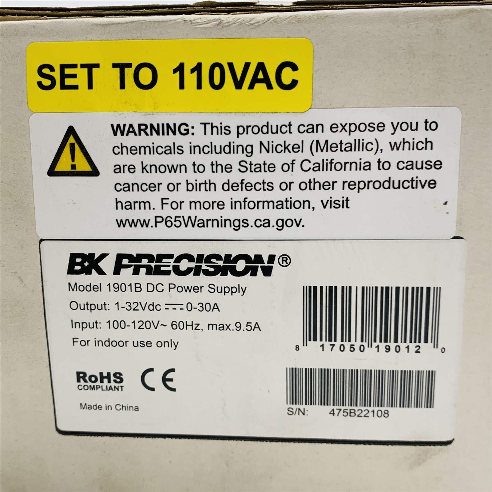 BK Precision 1901B Switching 1-32VDC 0-30A 110V Adjusting DC Power Supply New
