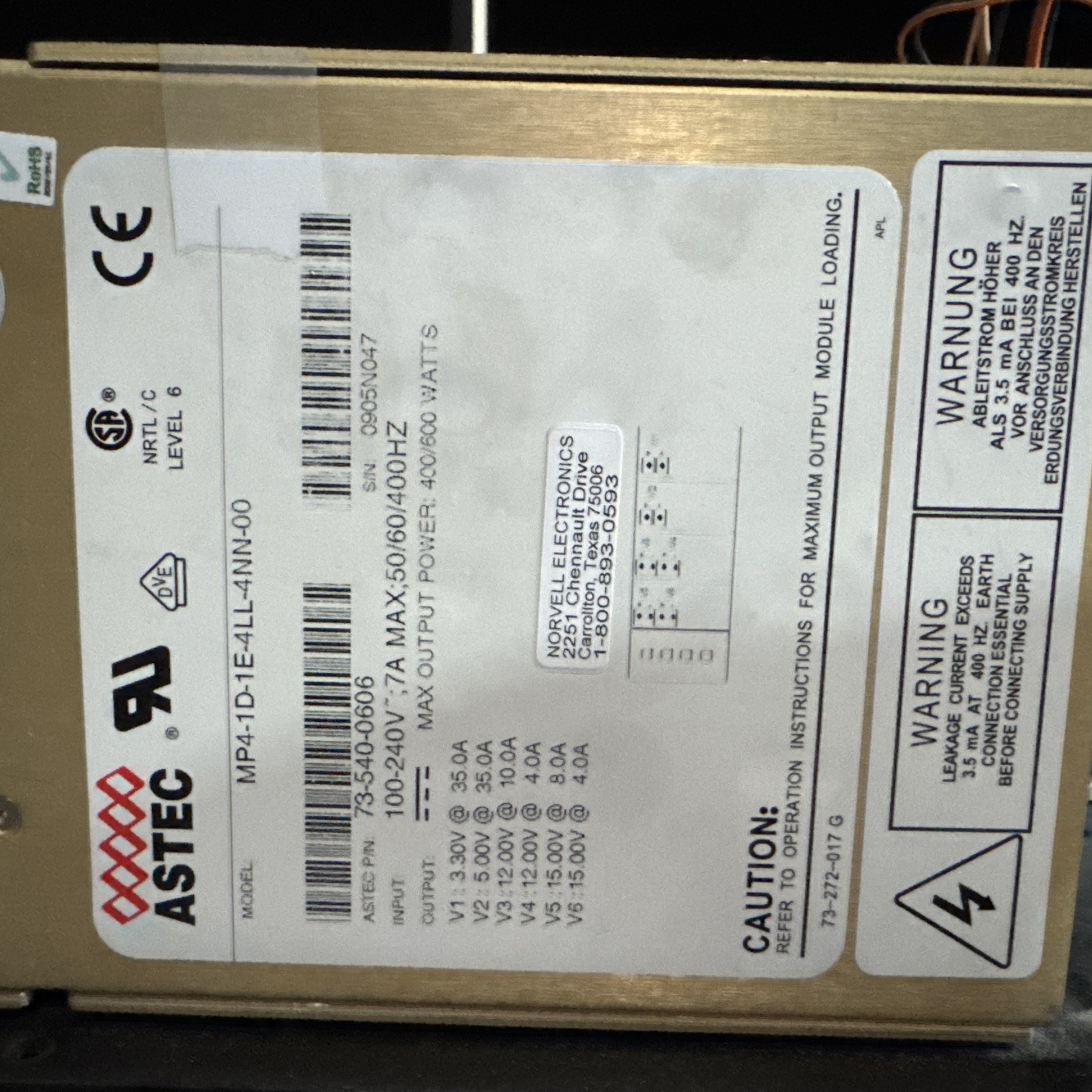 Astec MP4-1D-1E-4LL-4NN-00 Industrial Power Supply 73-540-5056