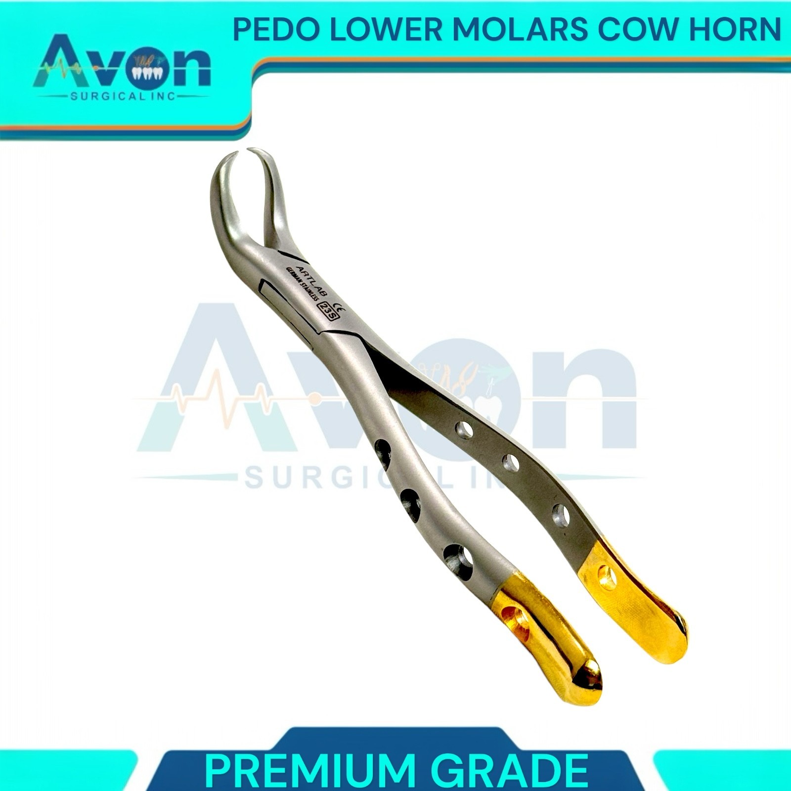 23S Pediatric Lower Molar Extraction Pliers, Cow Horn Beak, Perforated Handle 1x
