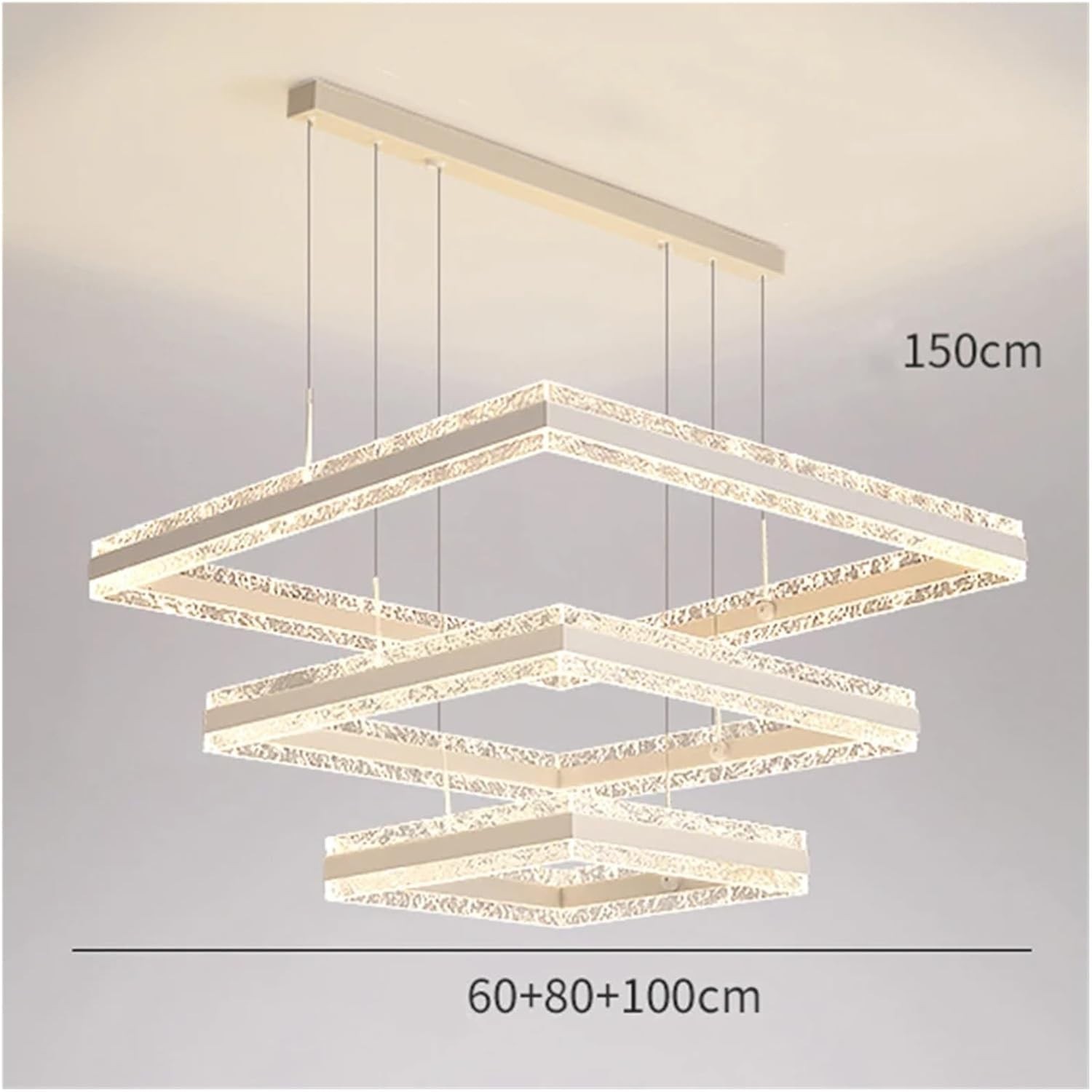 3-Ring Square LED Chandelier Modern Ceiling Light Remote Dimmable Fixture