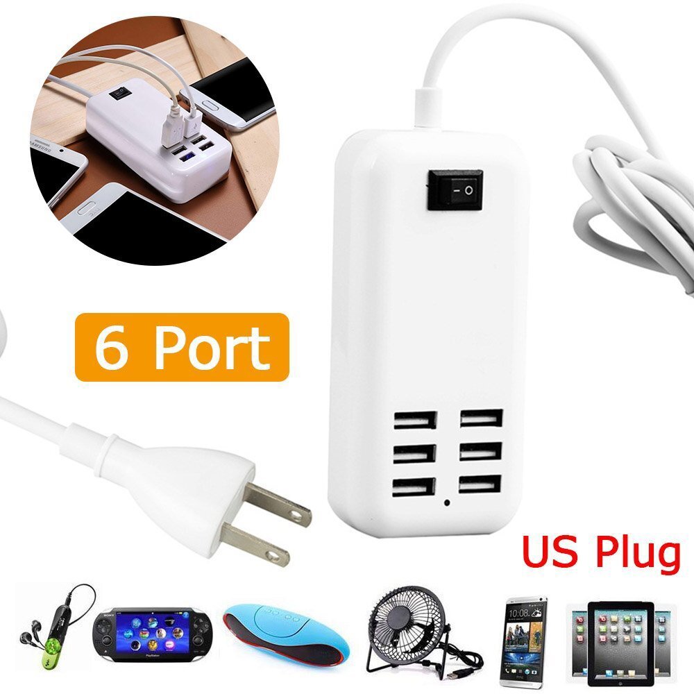 Multi 6 Port USB Hub Wall Charger Station Fast Charging Desktop AC Power Adapter
