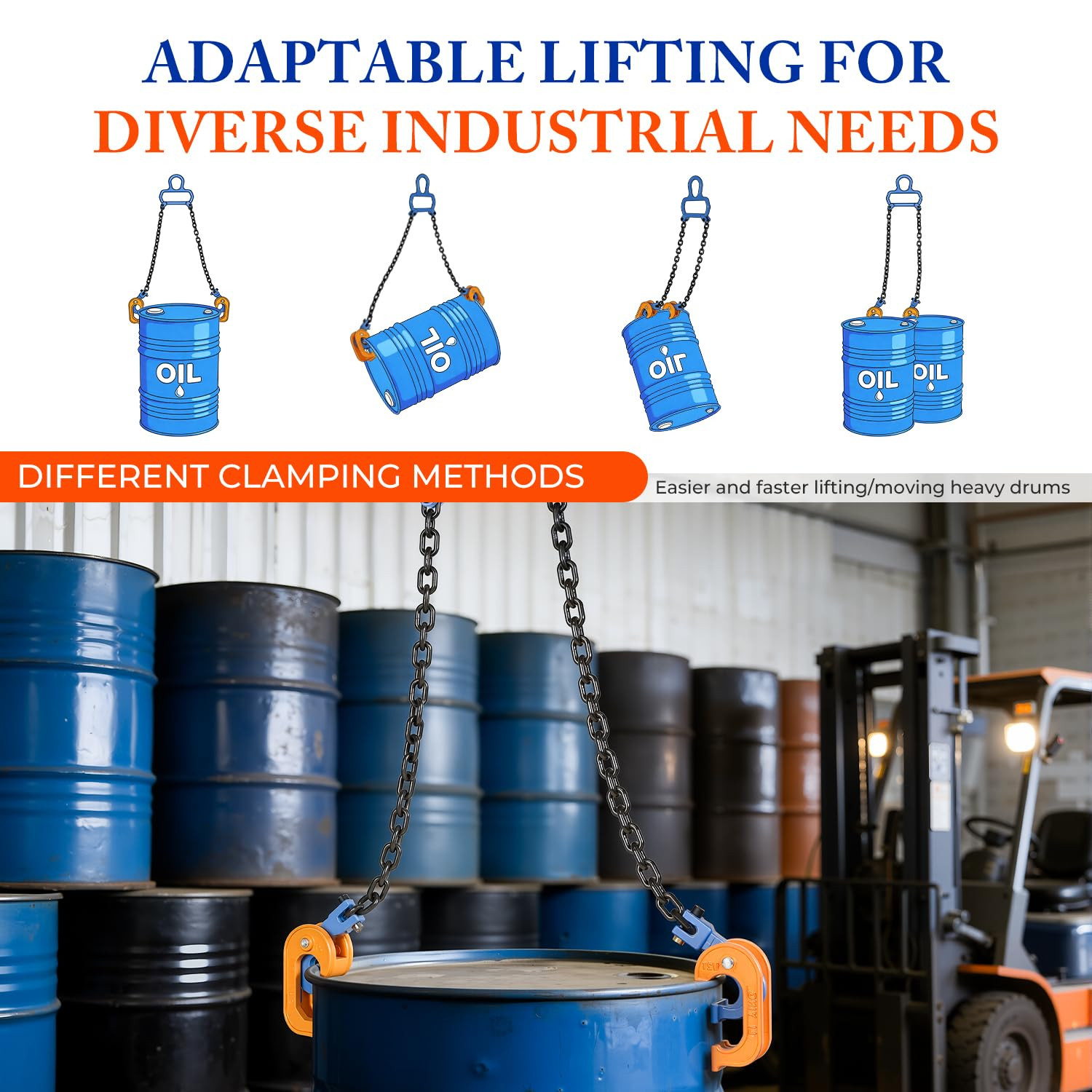 1 Ton Chain Drum Lifter with Carbon Steel Hook for 55 Gallon Drums