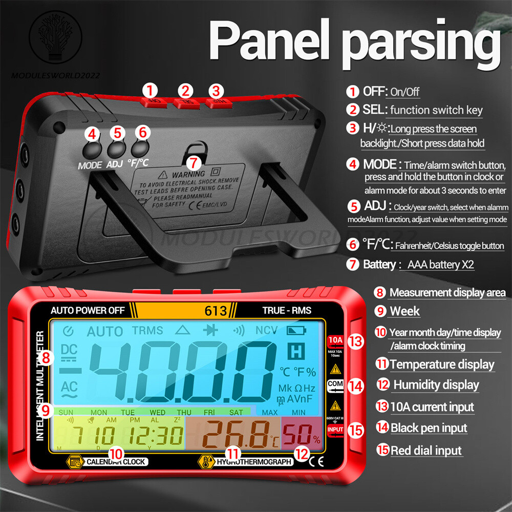 ANENG 612/613 Intelligent Digital Multimeter Calendar/ Thermohygrometer 3-in-1