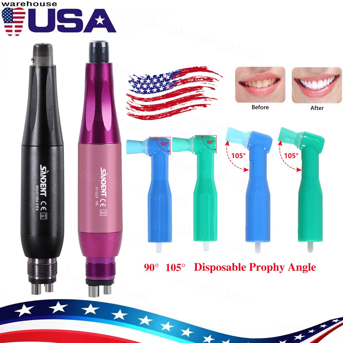 Dental 4:1 Hygiene Prophy Handpiece 360° Swivel Straight Cone Air Motor 4Holes
