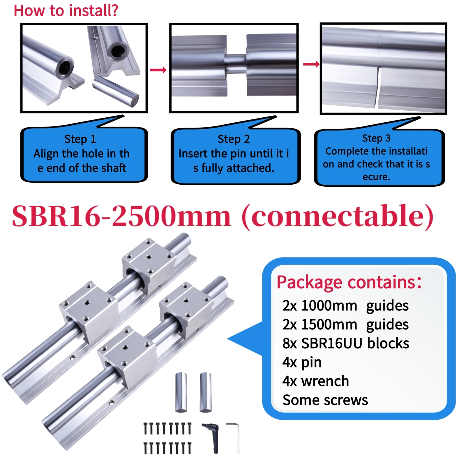 SBR16/20/25 Linear Rail Guide connectable +SBR16UU SBR20/25UU Bearing Blocks CNC