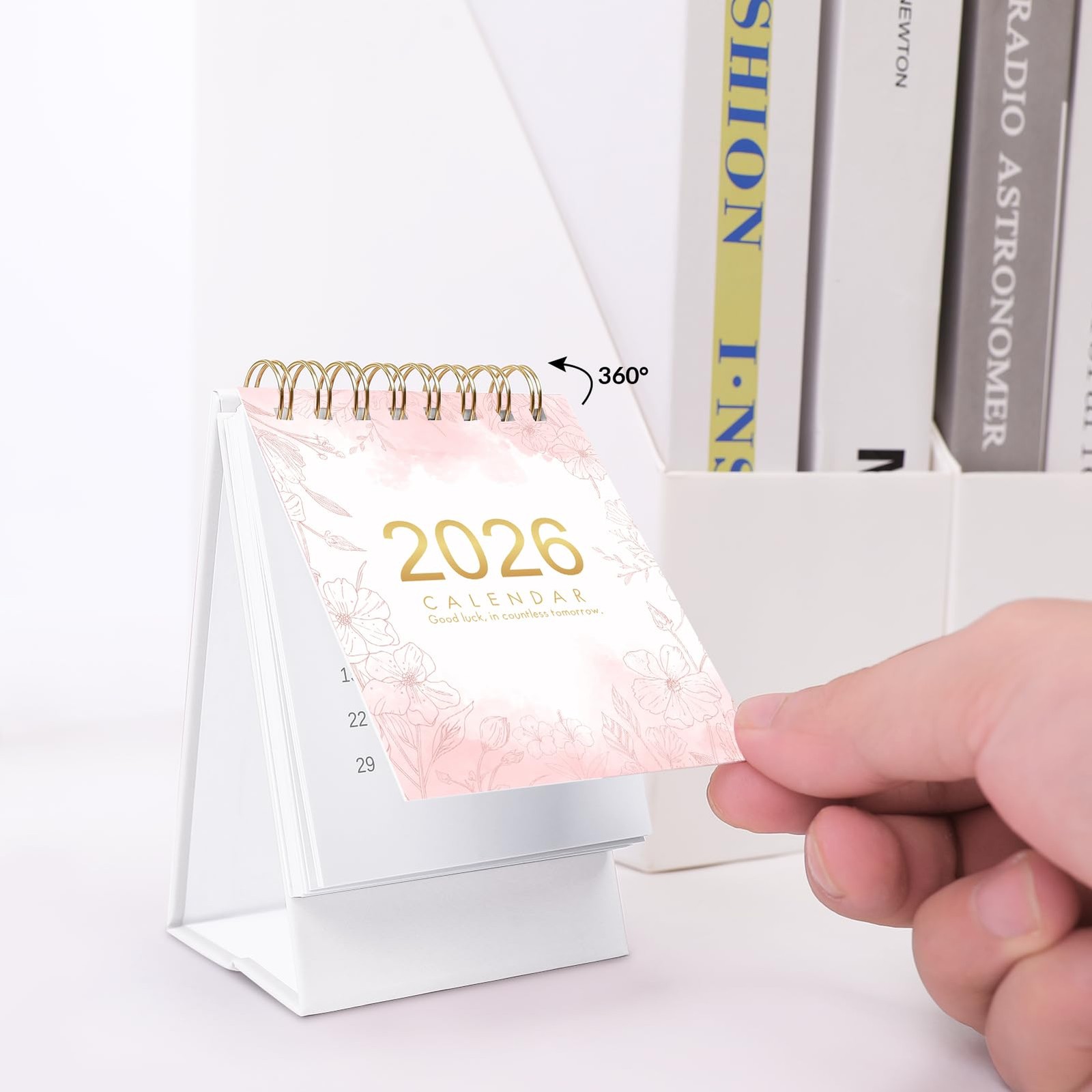 Mini Desk Calendar 2026, Small Standing Flip with Twin-Wire White