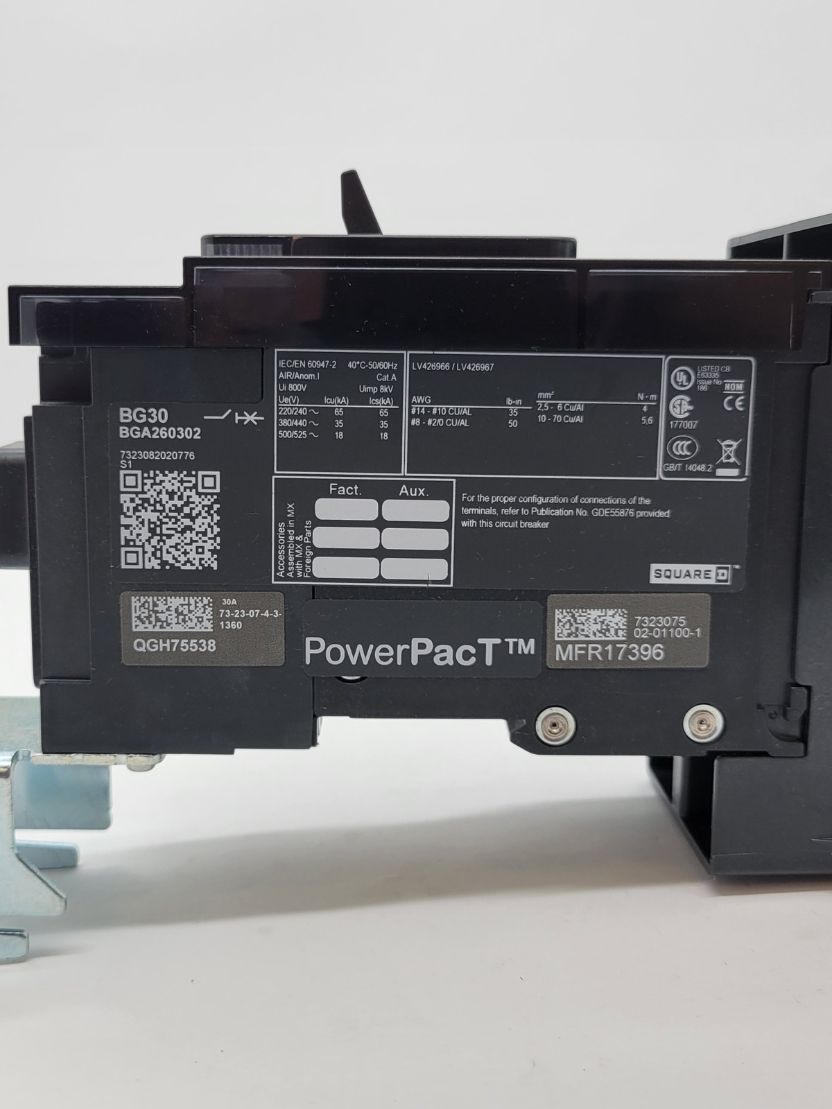 Square D BGA260302 PowerPact I-Line Circuit Breaker 30A 2P 600V 18KA BG30 Green