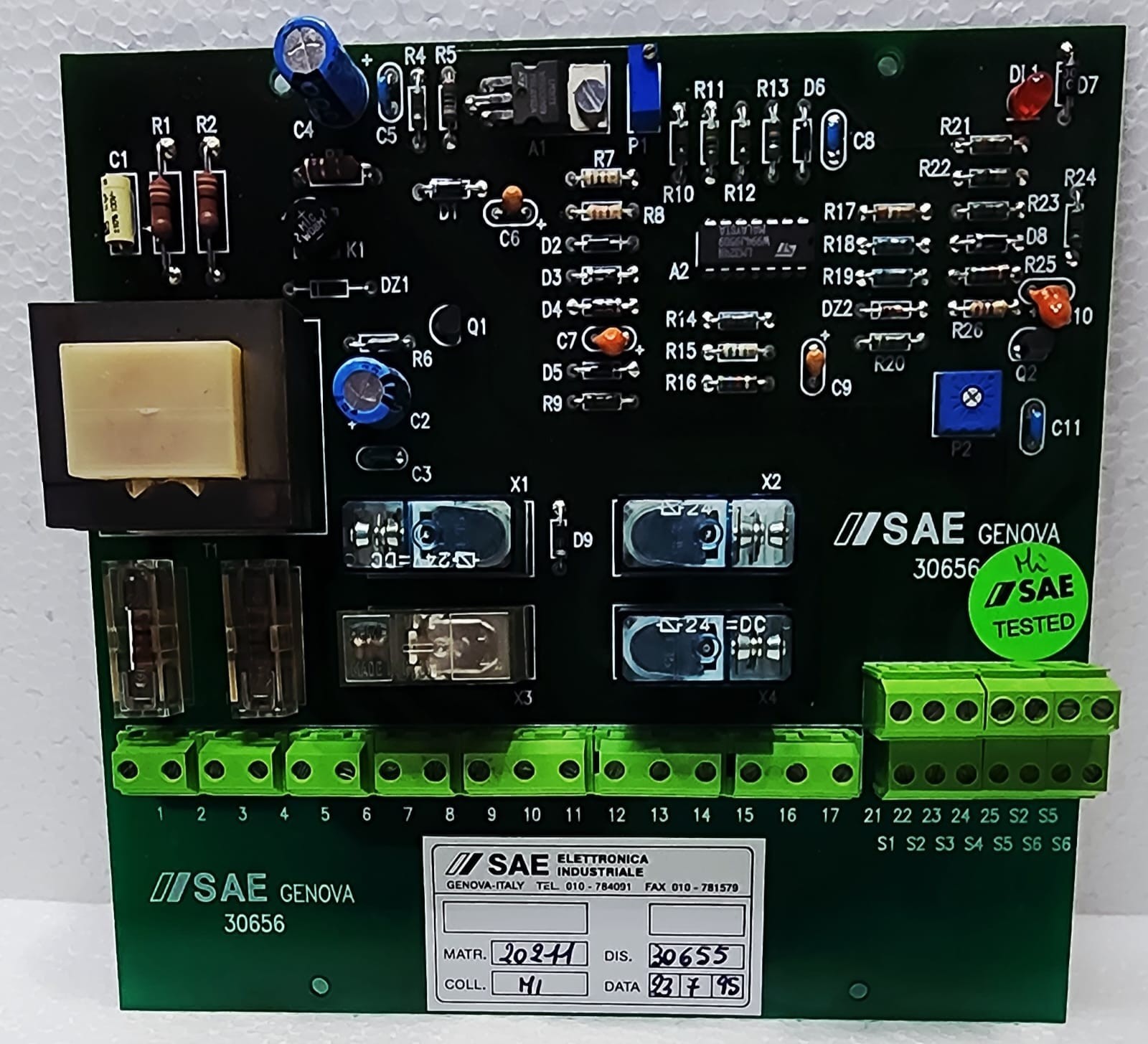 SAE Genova 30656 Industrial Control PCB Board – Relays, Tested, Working