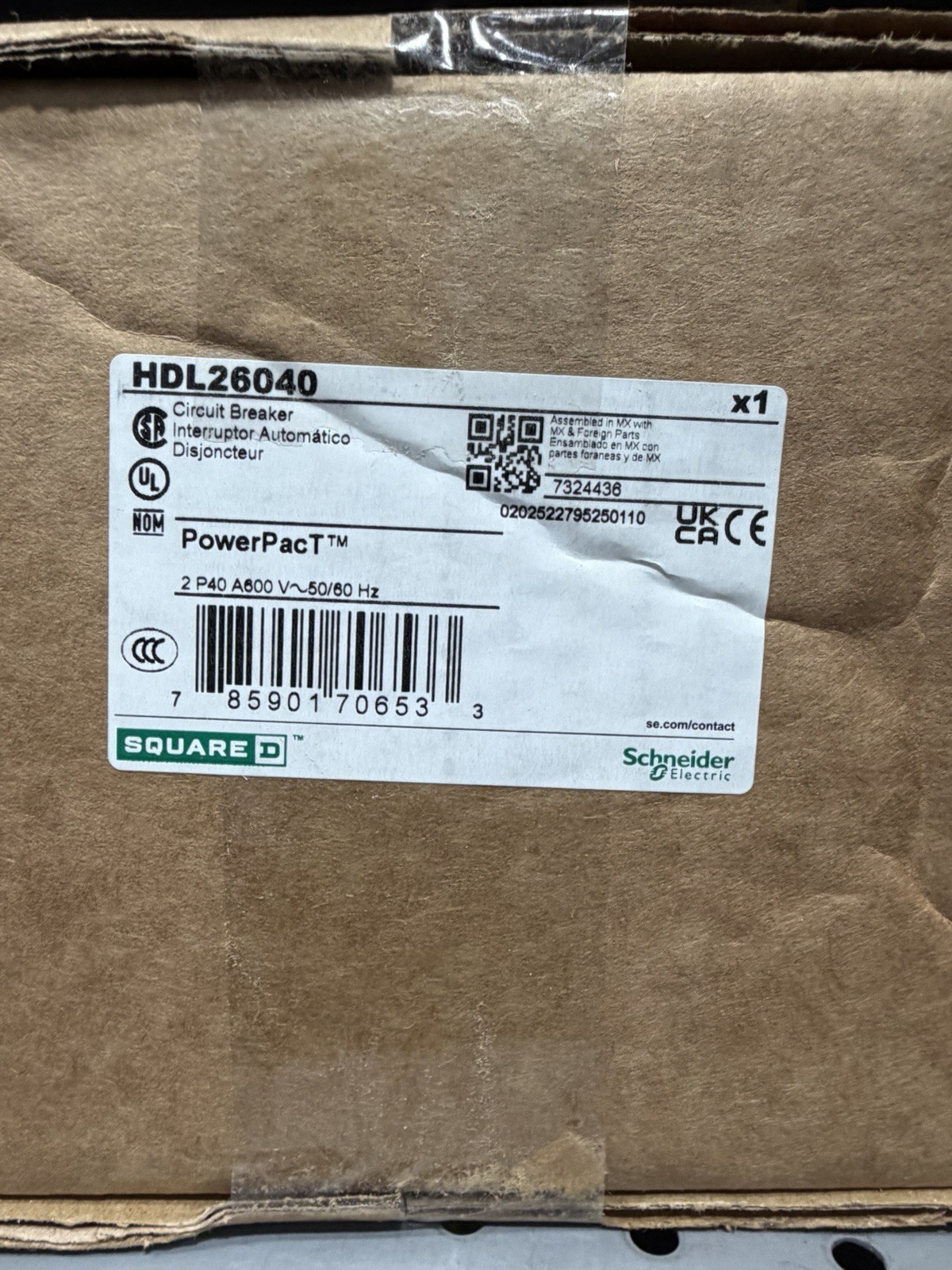 NEW SQUARE D HDL26040 40A 600Vac 14kA 2 Pole Circuit Breaker