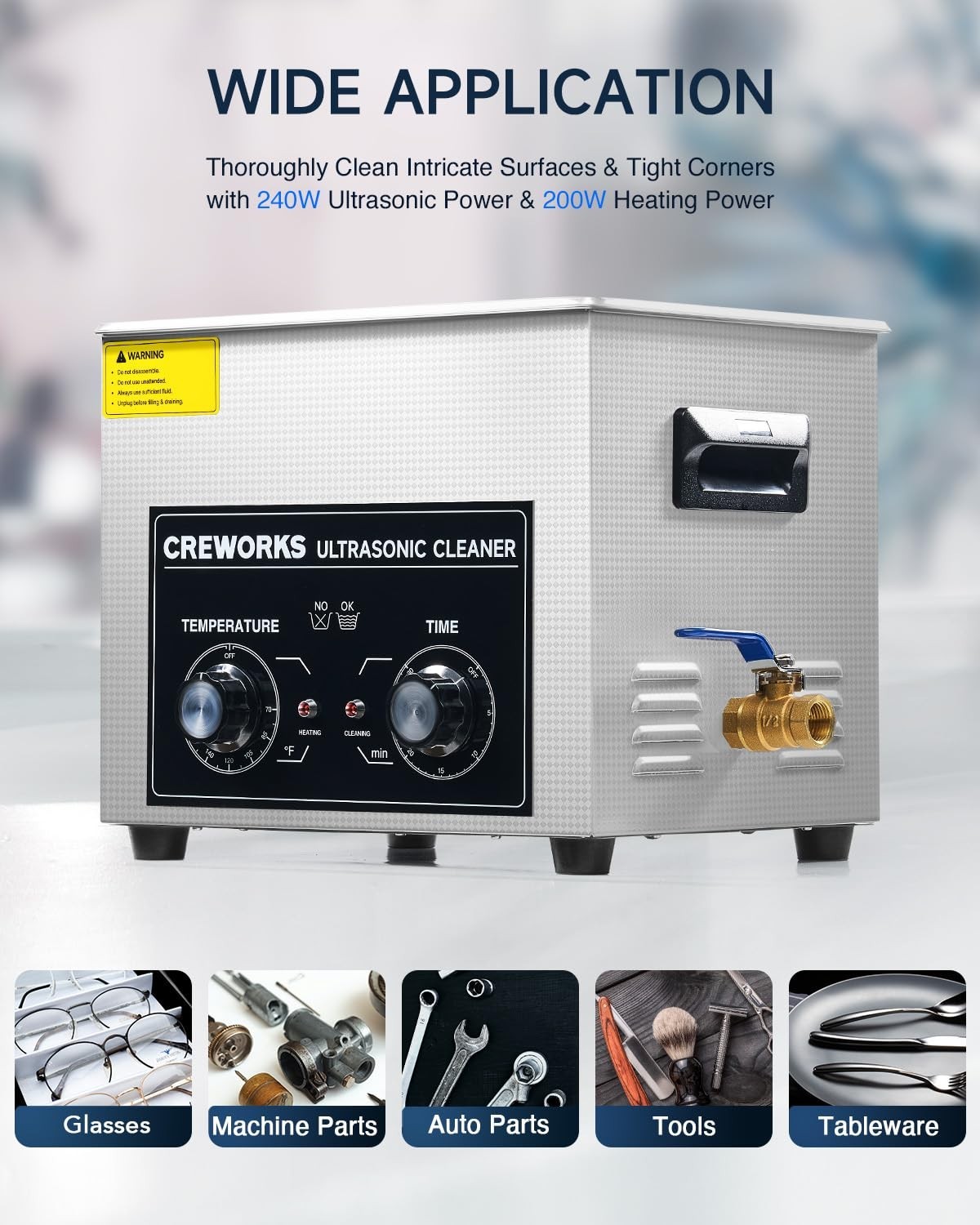0L Ultrasound Cleaning Machine with Heater and Timer, 240W Stainless Steel Ul…