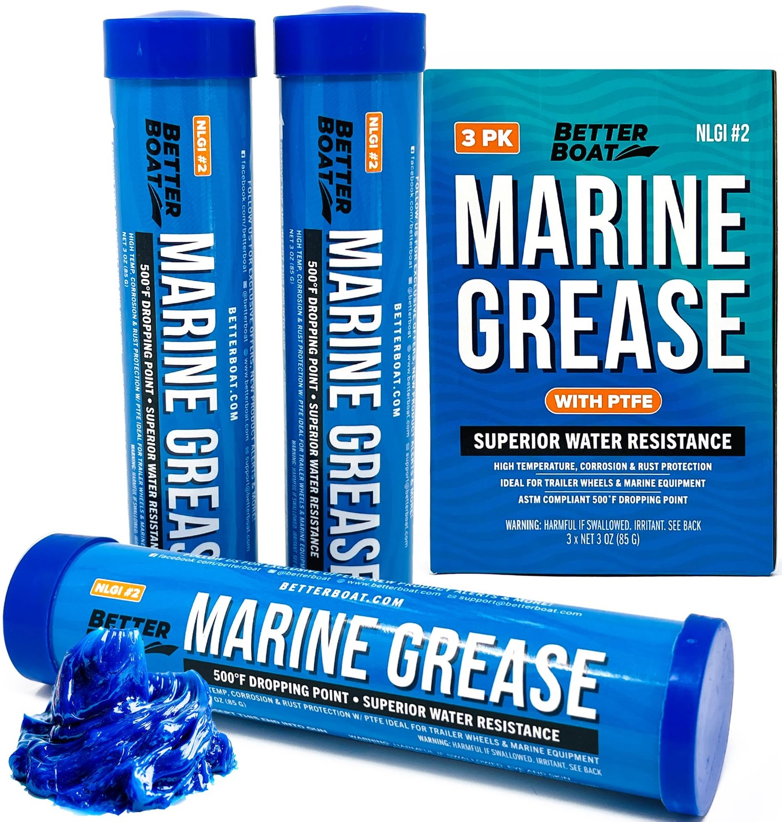 3PK Mini Marine Grease Tube, 3 Oz Cartridge, Waterproof High 3oz