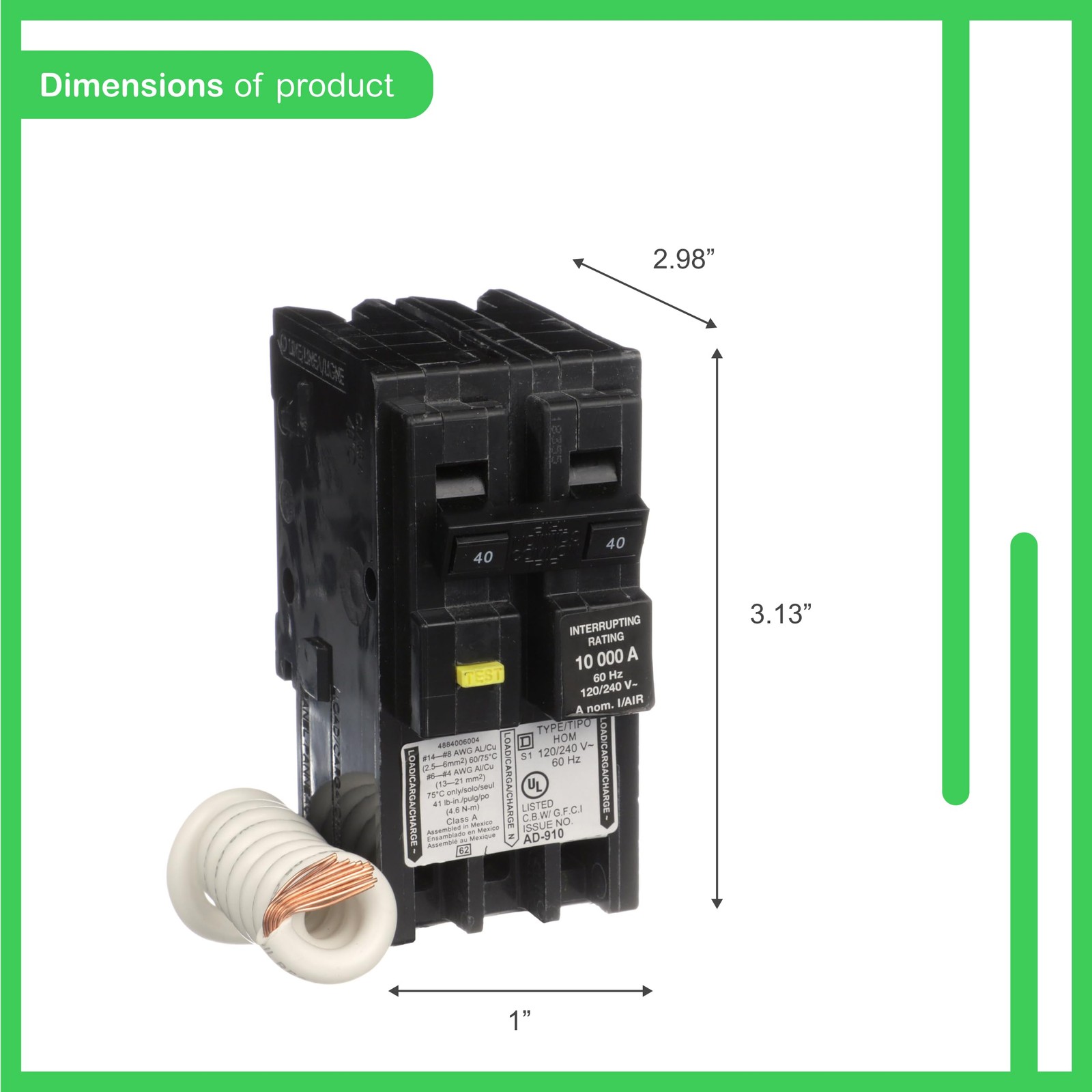 Square D by Schneider Electric Homeline 40 Amp Mini Circuit Breaker, 2 Pole,