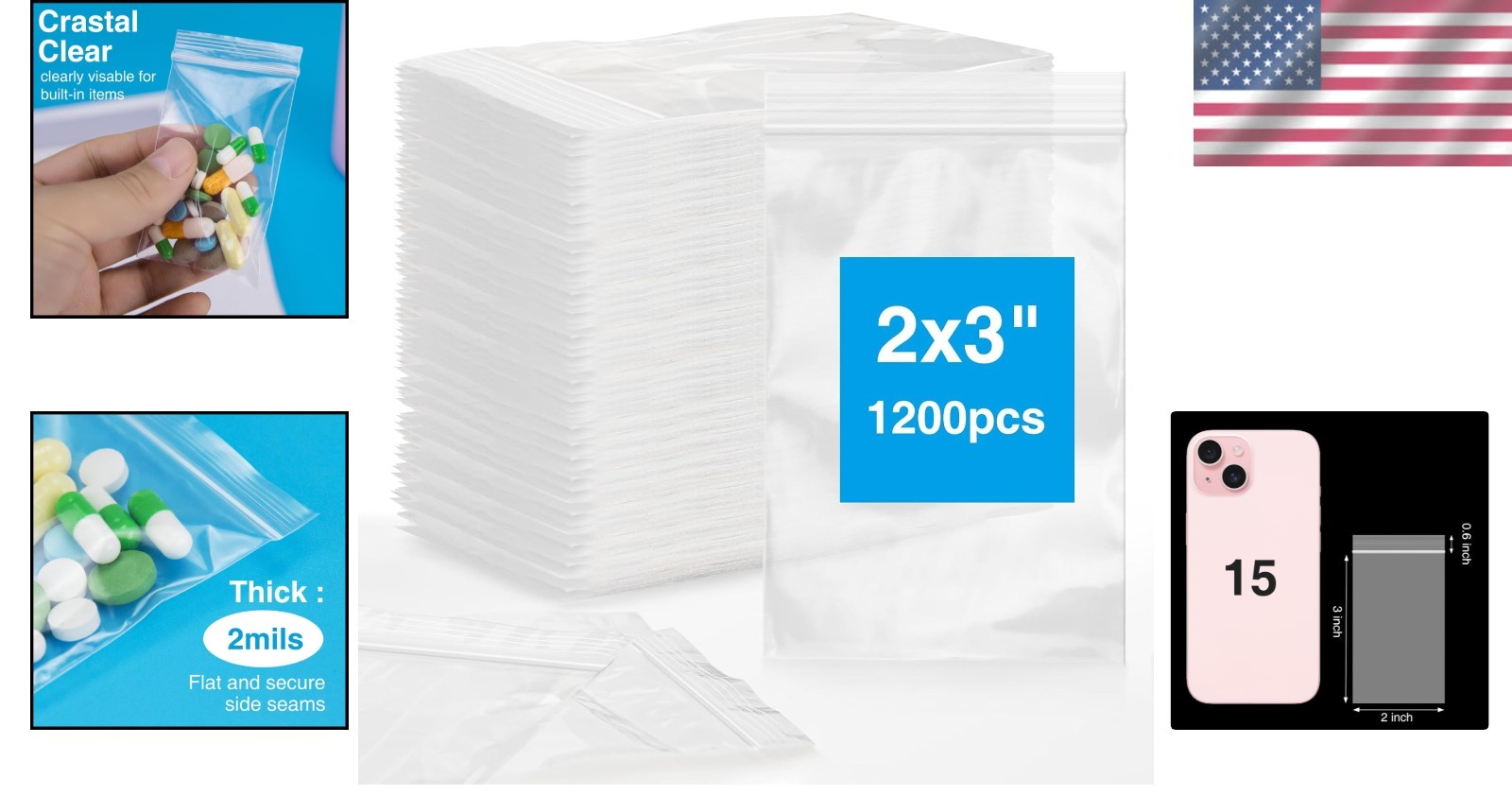 Value Pack of 1200 Resealable 2×3 Plastic Zip Bags – Perfect for Daily Use