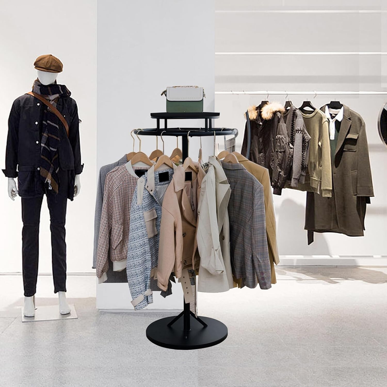 Round Floor-standing Clothing Rack, Spiral Pipe Display Rack Retail Store Supply