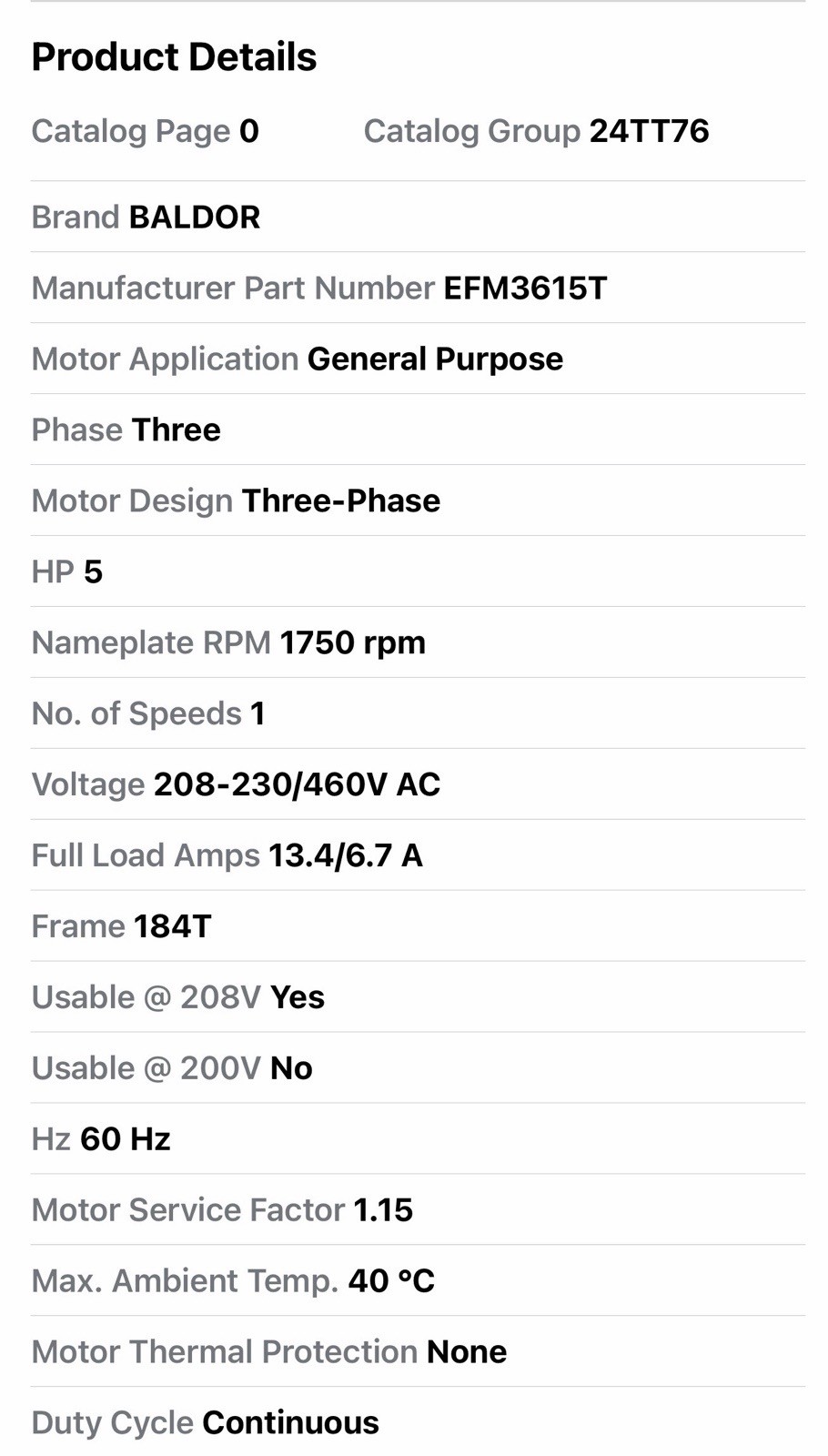 Baldor-Reliance Efm3615t Three-Phase General Purpose Motor 5 Hp 184T Frame No 📦