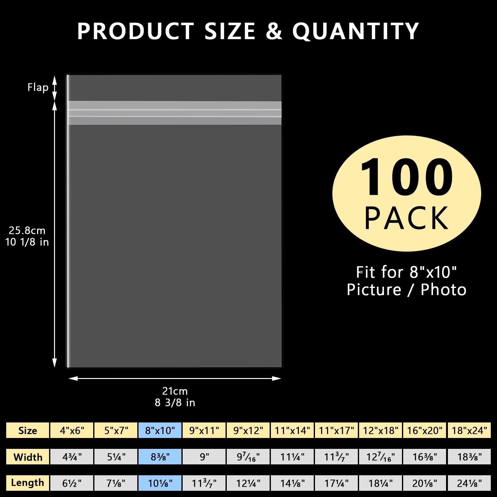 AUEAR 8″ x 10″ (100 Pack) Clear Plastic Sleeves – Acid 8 x 10 inches,