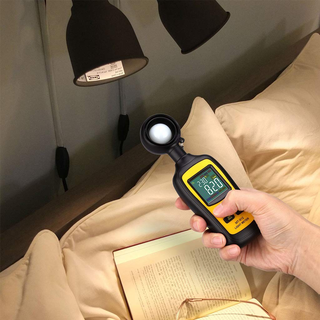 Digital Light Meter Luxmeter, 200,000 Lux Range, 4-Digit LCD, Temp Sensor