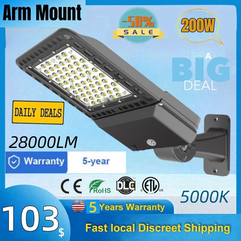LED Shoebox Parking Lot Light Outdoor Street Roadway Pole Lamp 200W +Arm Mount
