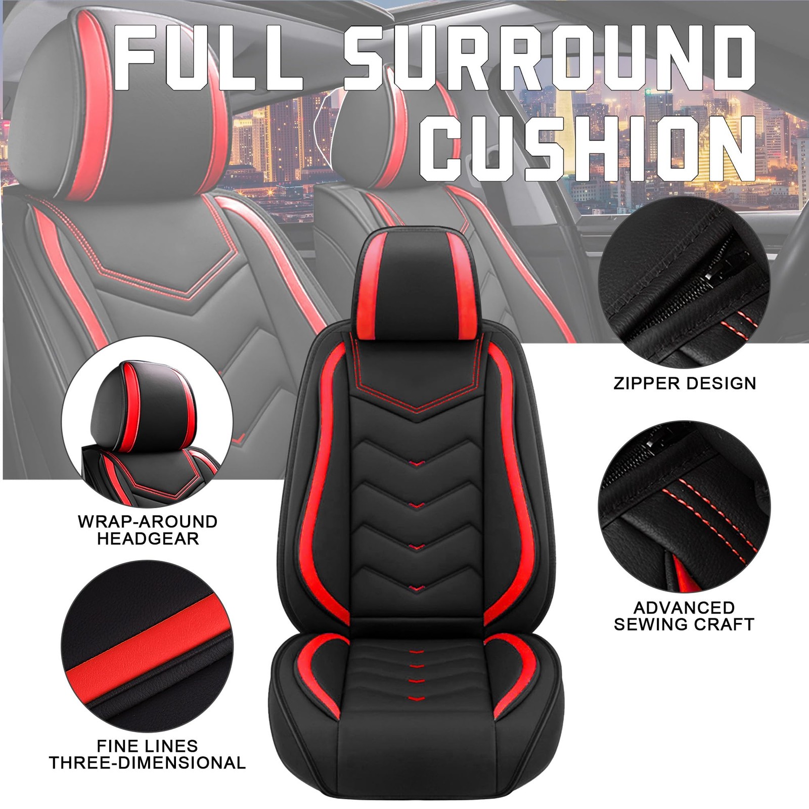 Car Seat Covers Honda Accord Hybrid 2005-2026 Sport Nappa Leather Black Red 2Pcs