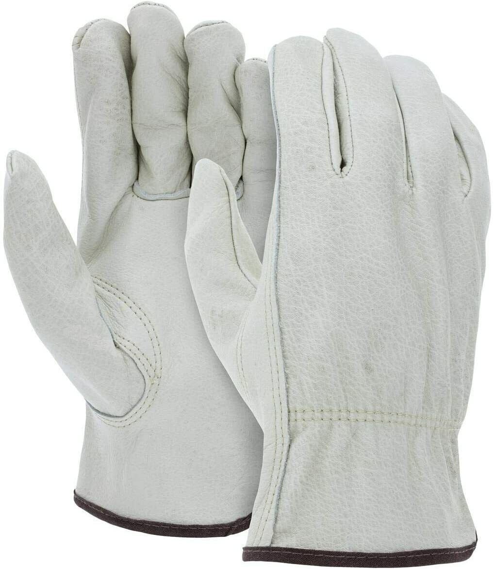 12 Pairs Heavy Duty Durable Cowhide Leather Work Gloves SIZE L