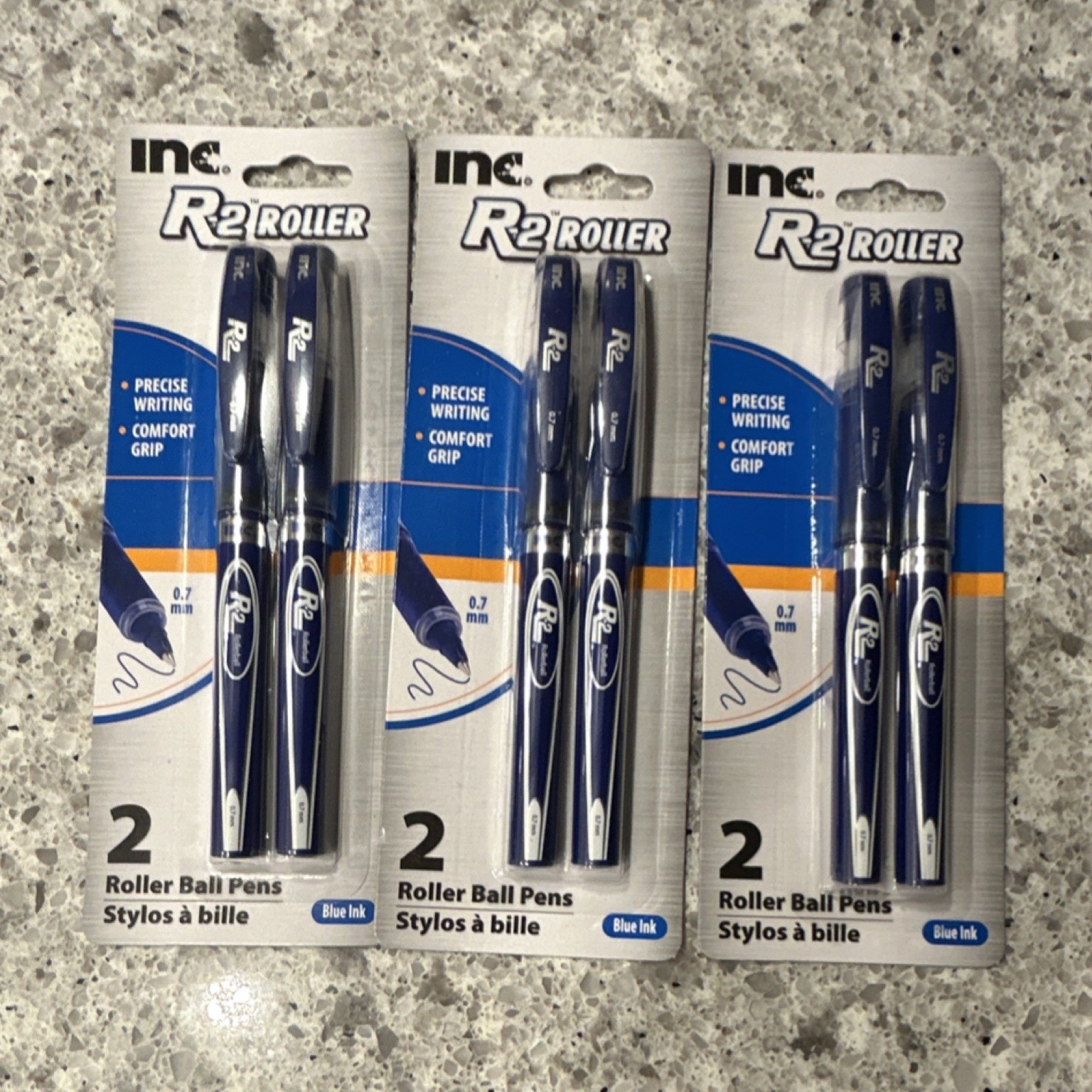 3 Packs of 2 Roller Ball Pens Blue Ink 2Pack Precise Writing Comfort Grip