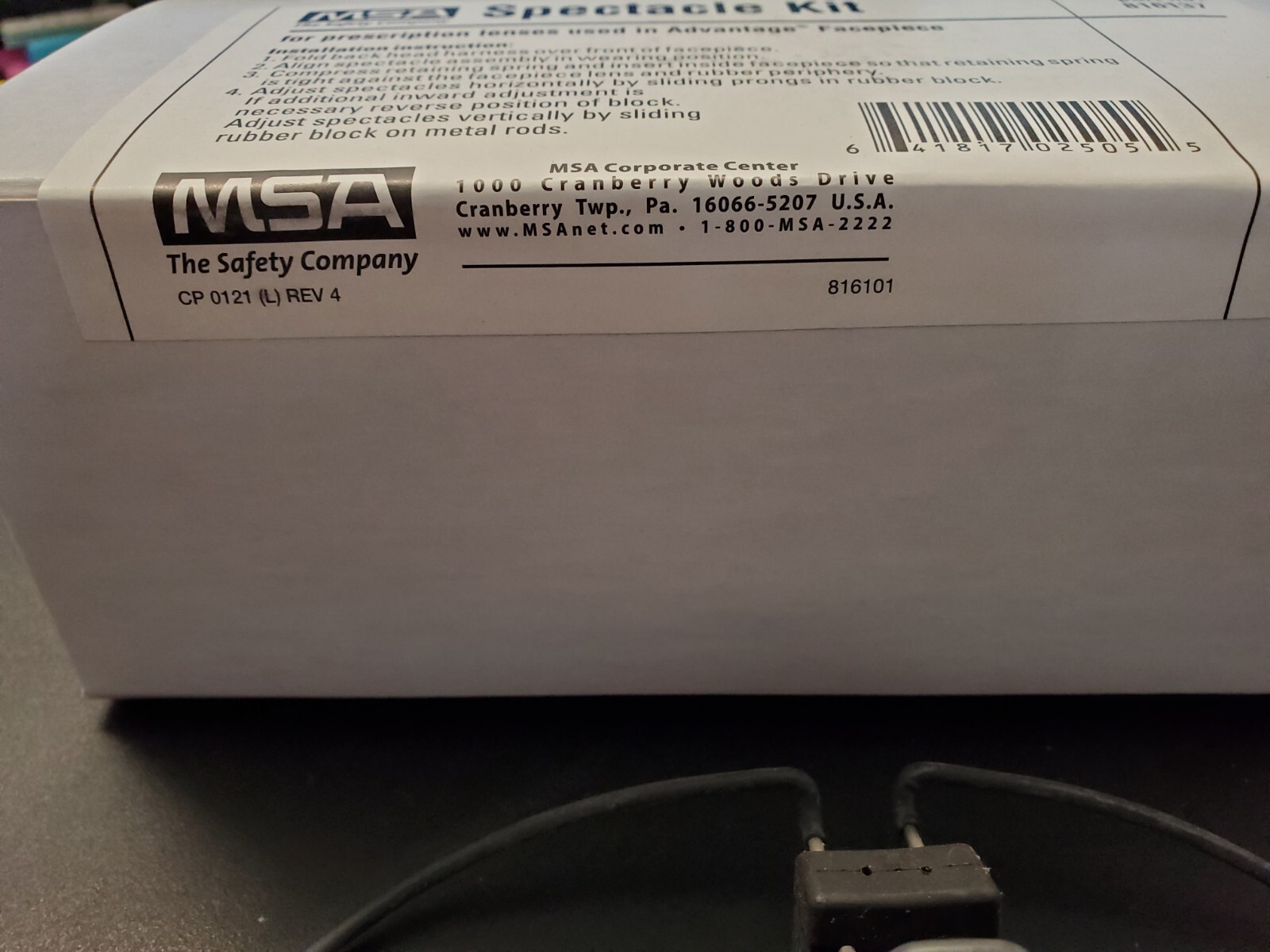 MSA Spectacle Kit 816137 for Prescription Lenses Used in Advantage Facepiece NIB