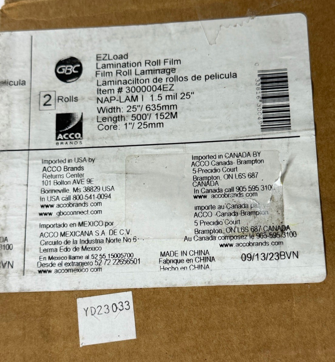 2 Rolls GBC 3000004EZ Thermal Laminating Film Rolls 1.5 Mil 25″X500′ Gloss Clear