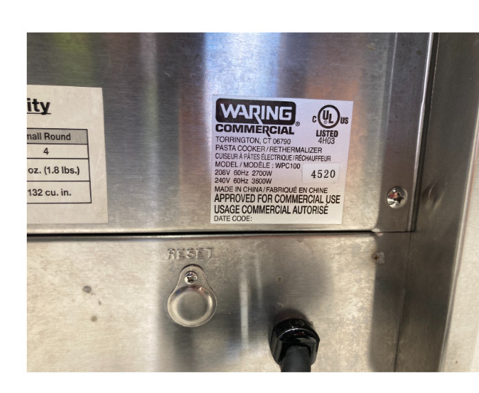 Waring Commercial WPC100 208/240V Pasta Cooker Rethermalizer P002