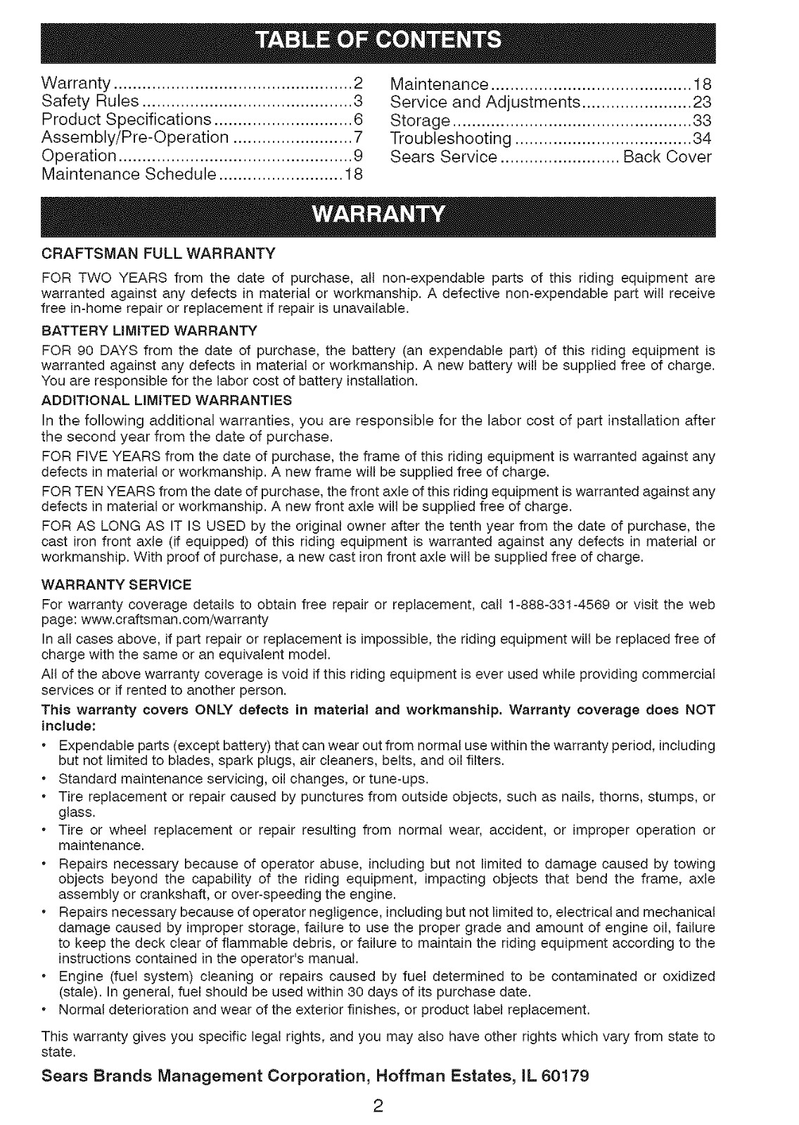 Craftsman Owners Manual Model 91720401 48″ Mower – Printed SPIRAL Bound