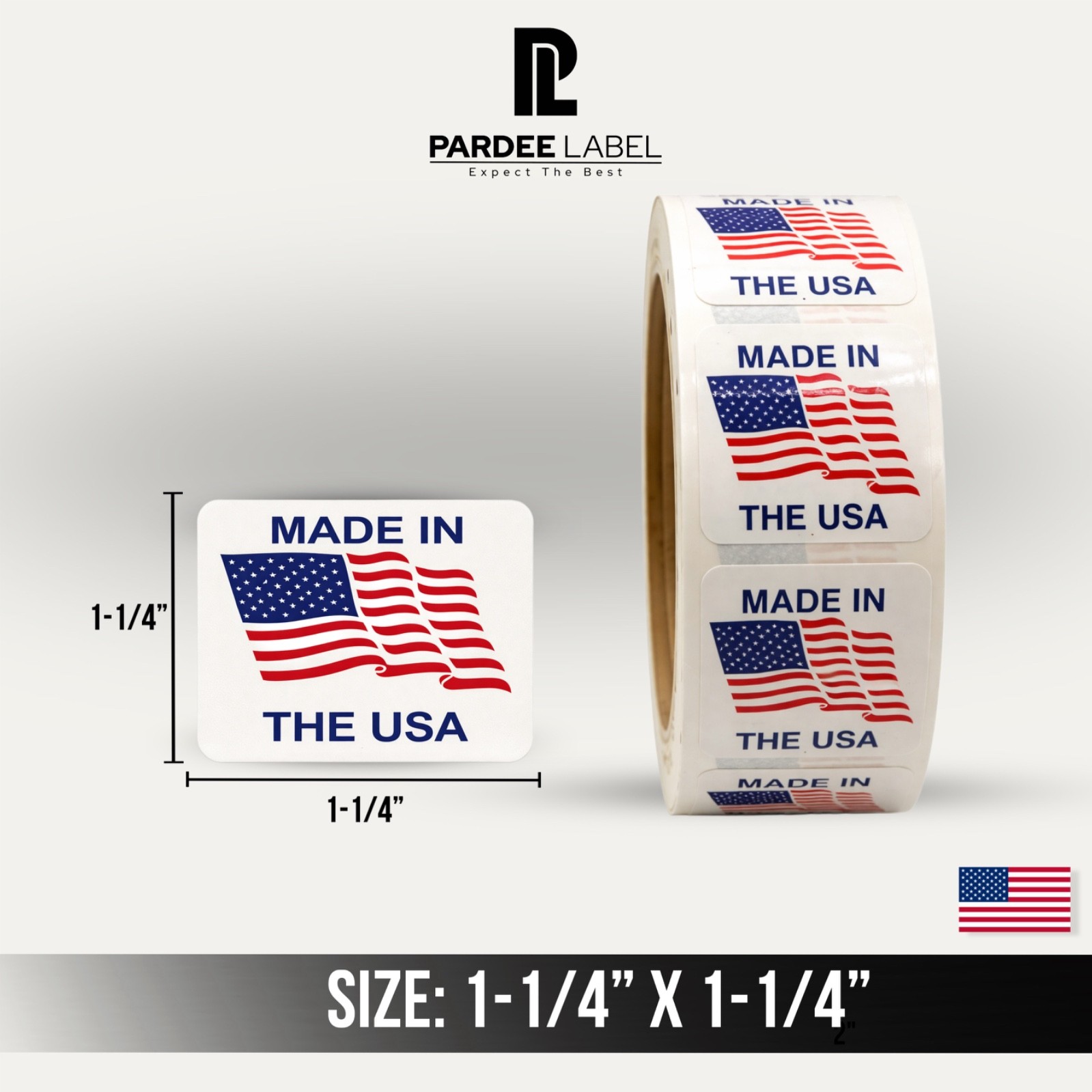 Made in the USA Stickers 1-1/4″ x 1-1/4″ Labels 250/Roll