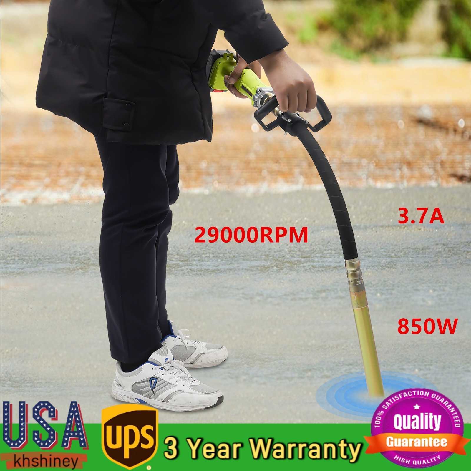 850w Portable Concrete Vibrator Cordless Vibrator 29000rpm w/ Battery Charger