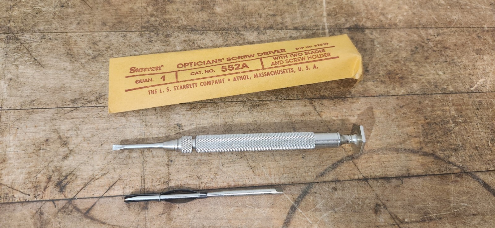 Starrett 552A Opticians’ Screwdriver 2 Blade Spring Grip Screw Holder USA NOS