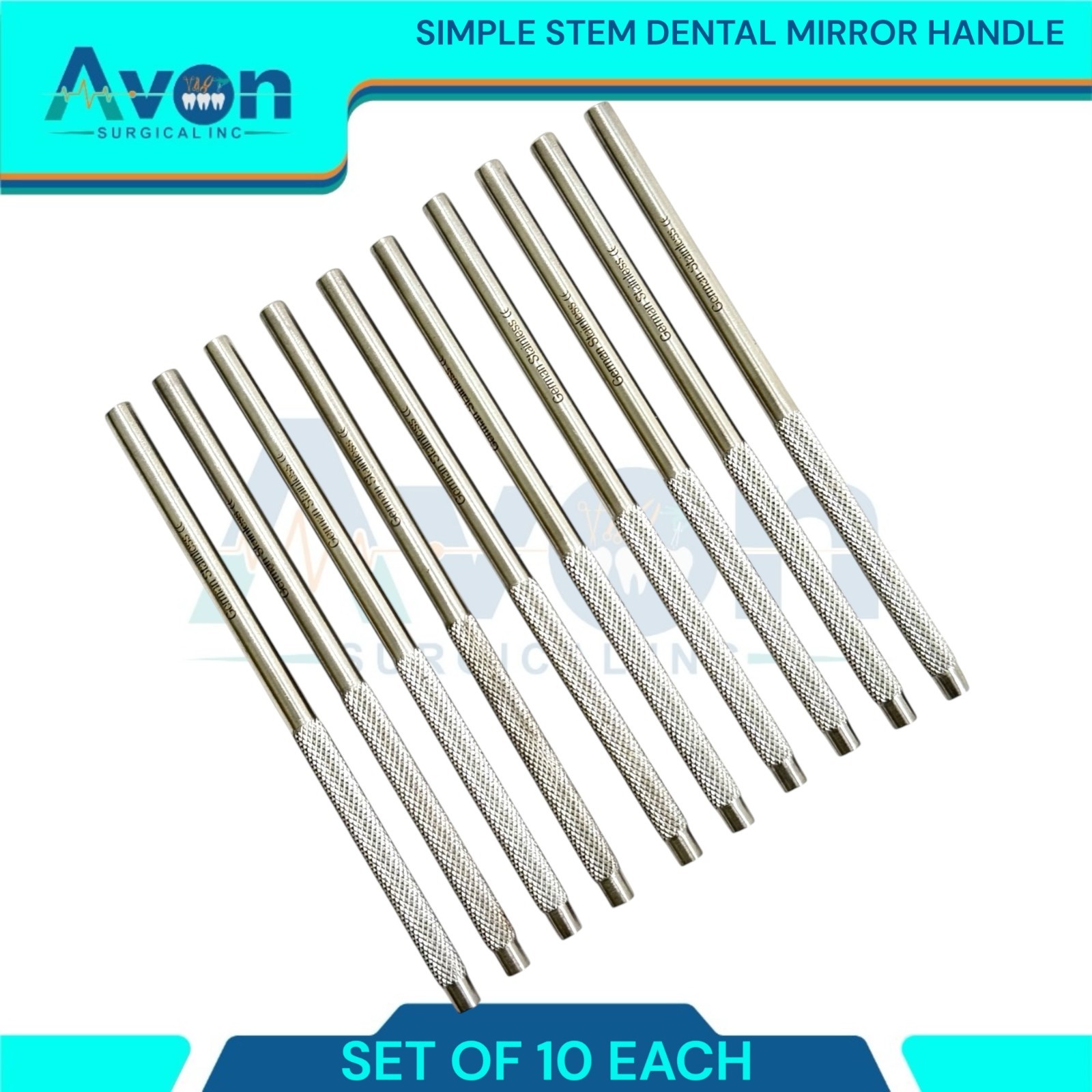 10pc Lot – Dental Oral Mouth Mirrors – Simple Stem – Knurled, for #4 & #5 Mirror