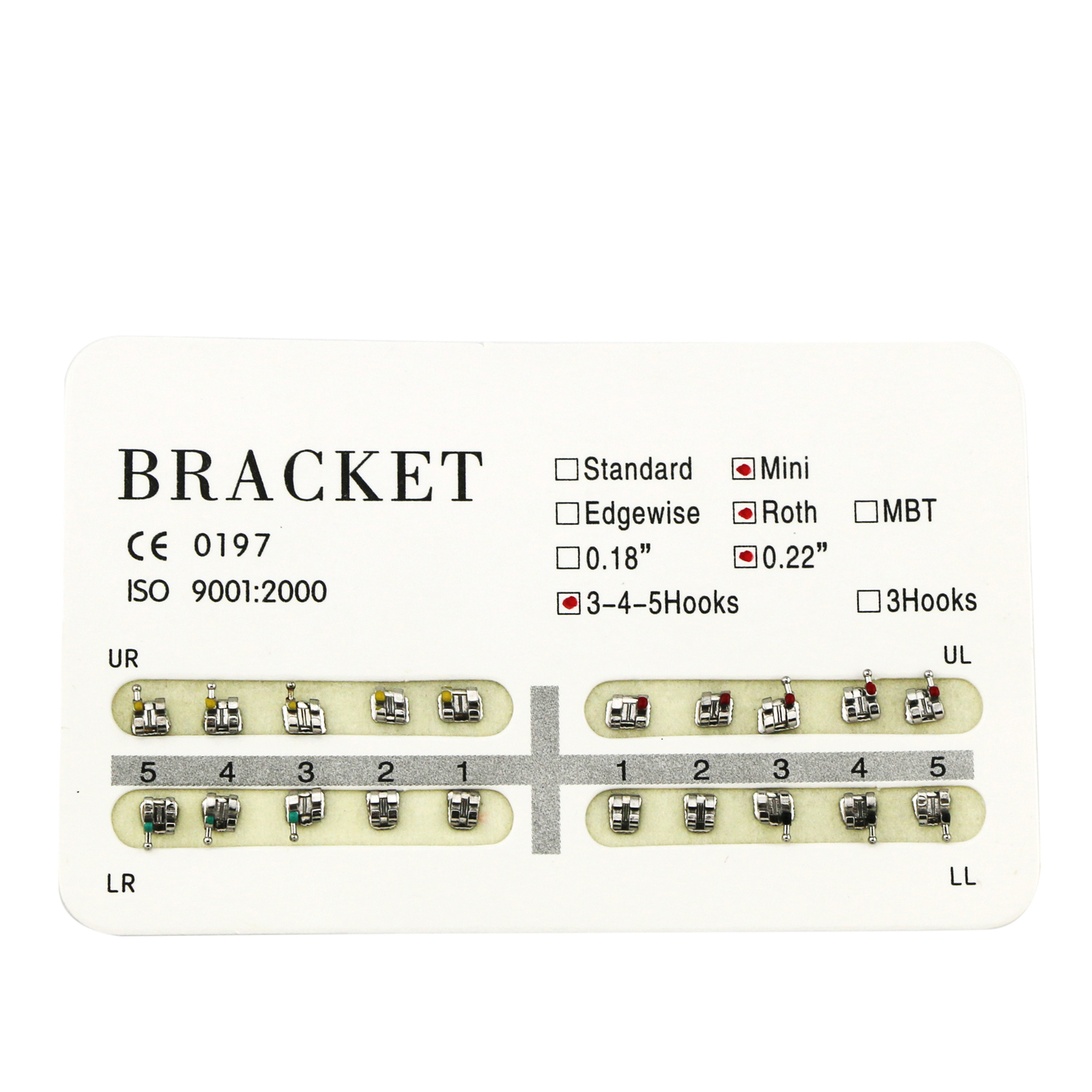 Dental Orthodontic Standard Mini Roth MBT Metal Bracket 018 022 Slot 345 Hooks