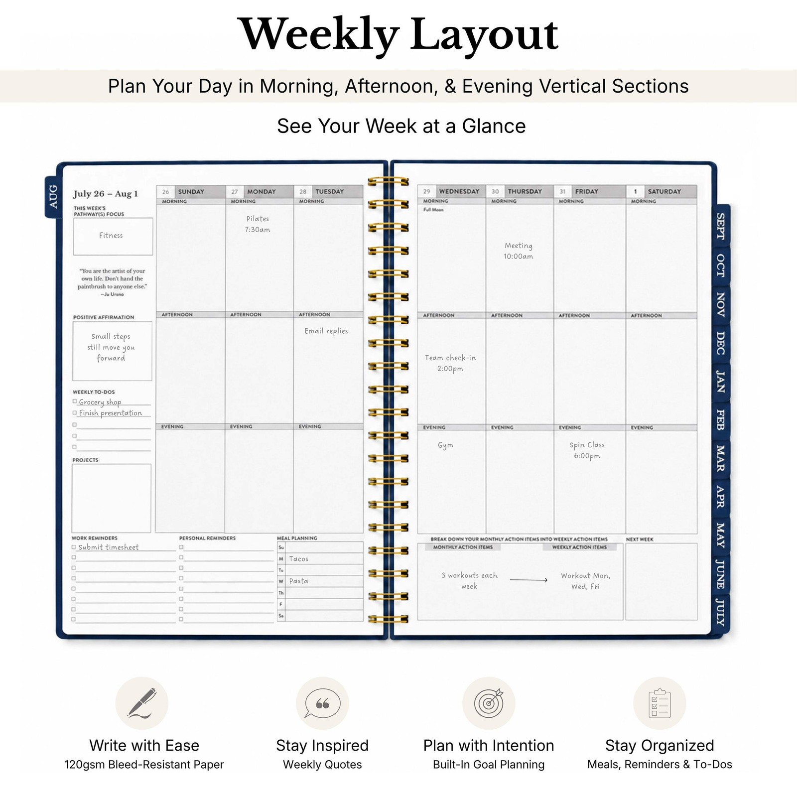 2026-2027 Mid-Year Monthly Weekly Spiral Planner B5 August Start Agenda