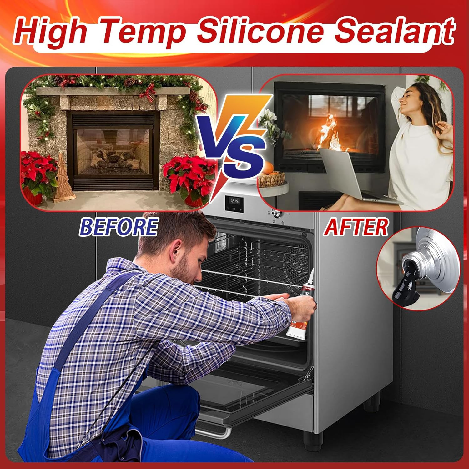 High Temp Silicone Sealant, Heat Resistant Glue High Temperature Sealant with Br