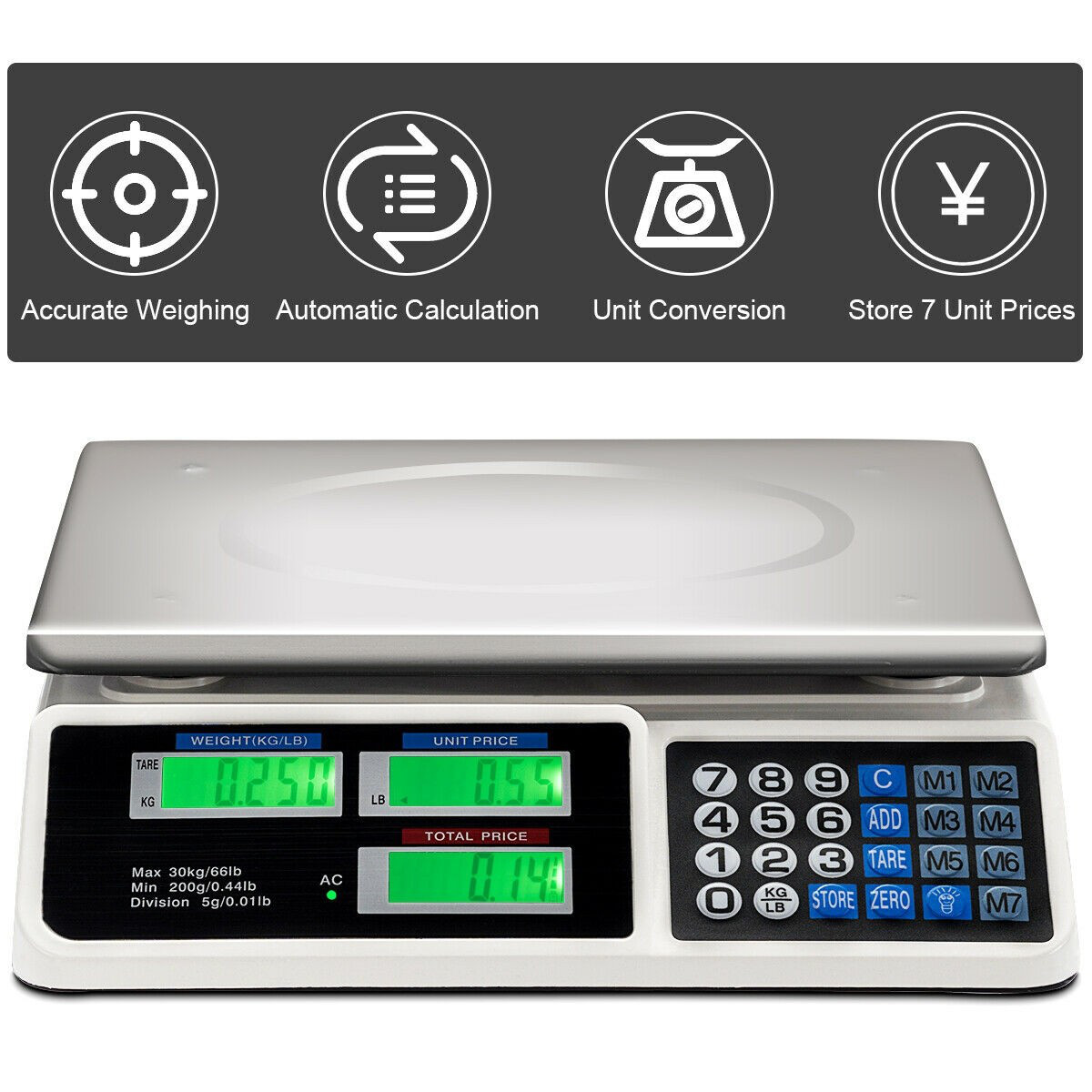 66 lbs Digital Commercial Price Scale Food Fruit Electronic Counting LCD Display