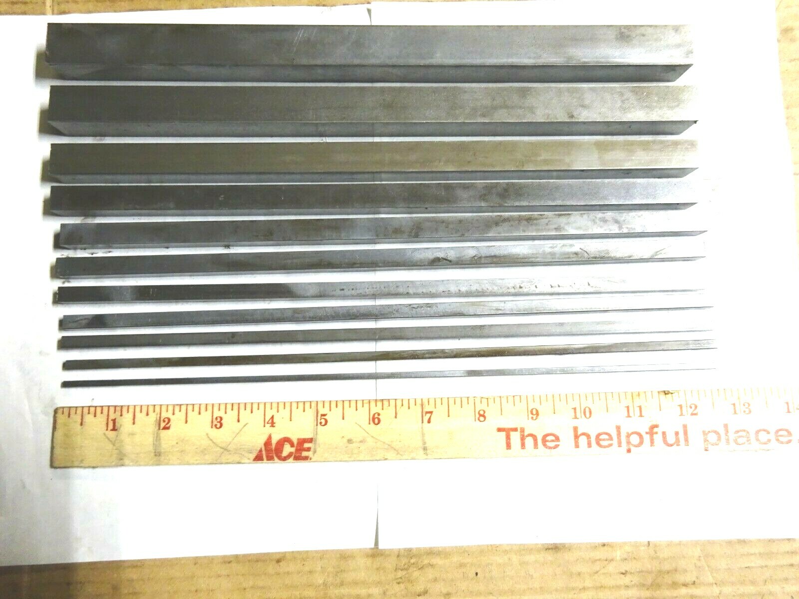 SQUARE STEEL 12L14 BAR STOCK ASSORTMENT, (11) SIZES 12″ LONG, 1/8″ TO 7/8″.