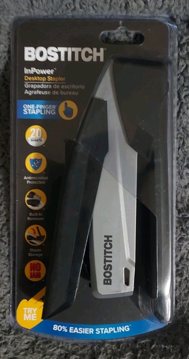 Bostitch InPower Desktop One Finger Stapler 20-Sheet Black – New